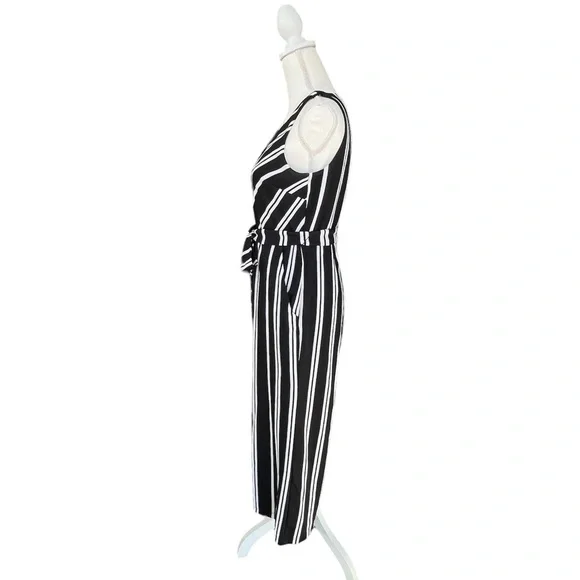 Ann Taylor Black & White Striped Tie Waist Wide Leg Cropped Jumpsuit | Size S - Picture 5 of 9